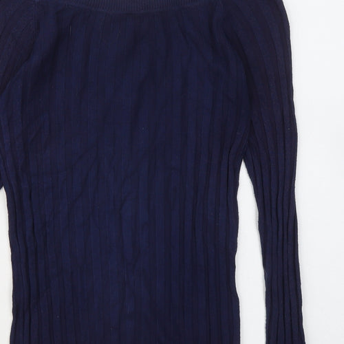 New Look Womens Blue Round Neck Striped Viscose Pullover Jumper Size 8