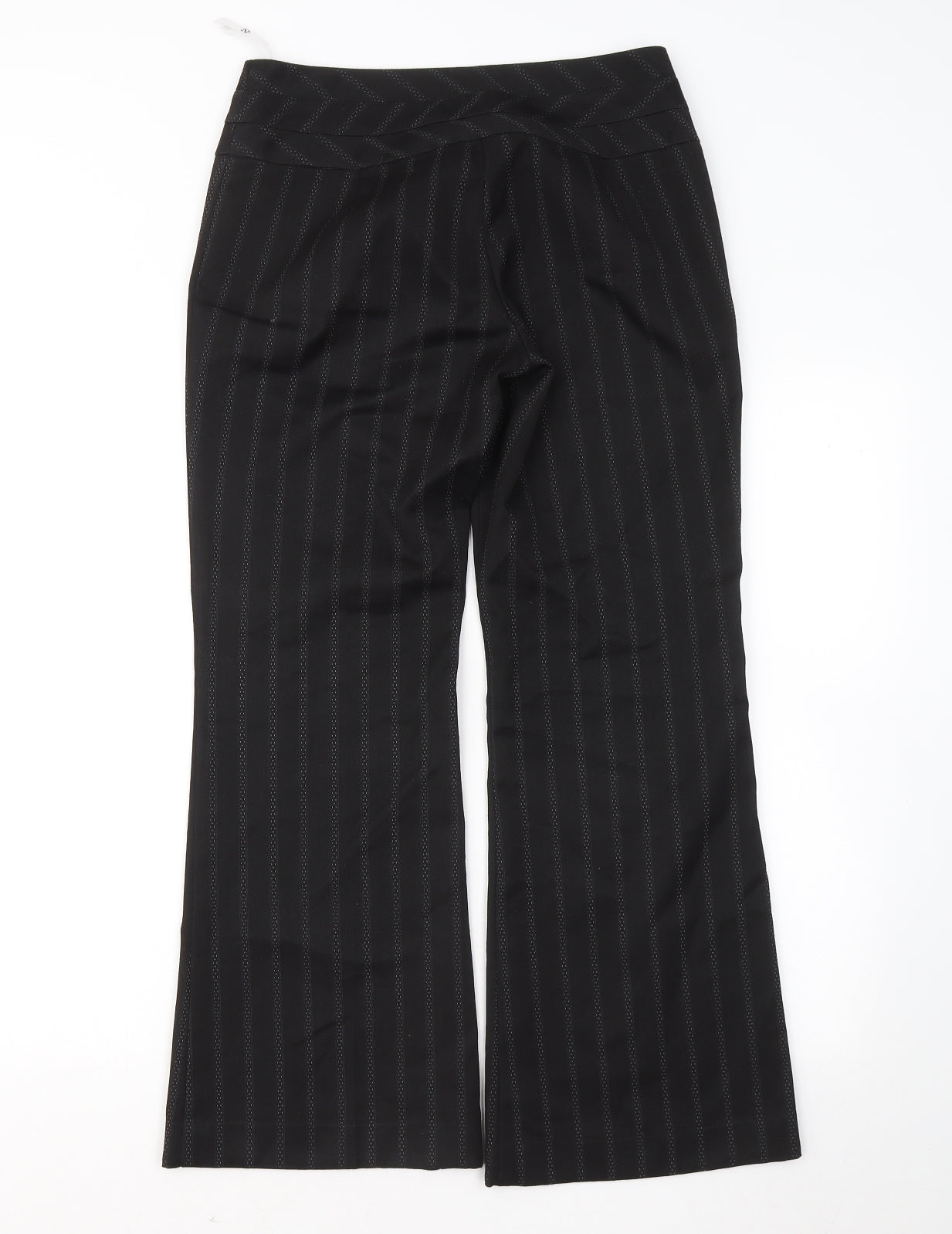 NEXT Womens Black Striped Polyester Trousers Size 8 L25 in Regular
