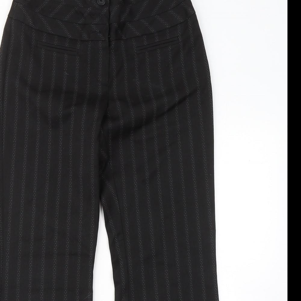 NEXT Womens Black Striped Polyester Trousers Size 8 L25 in Regular