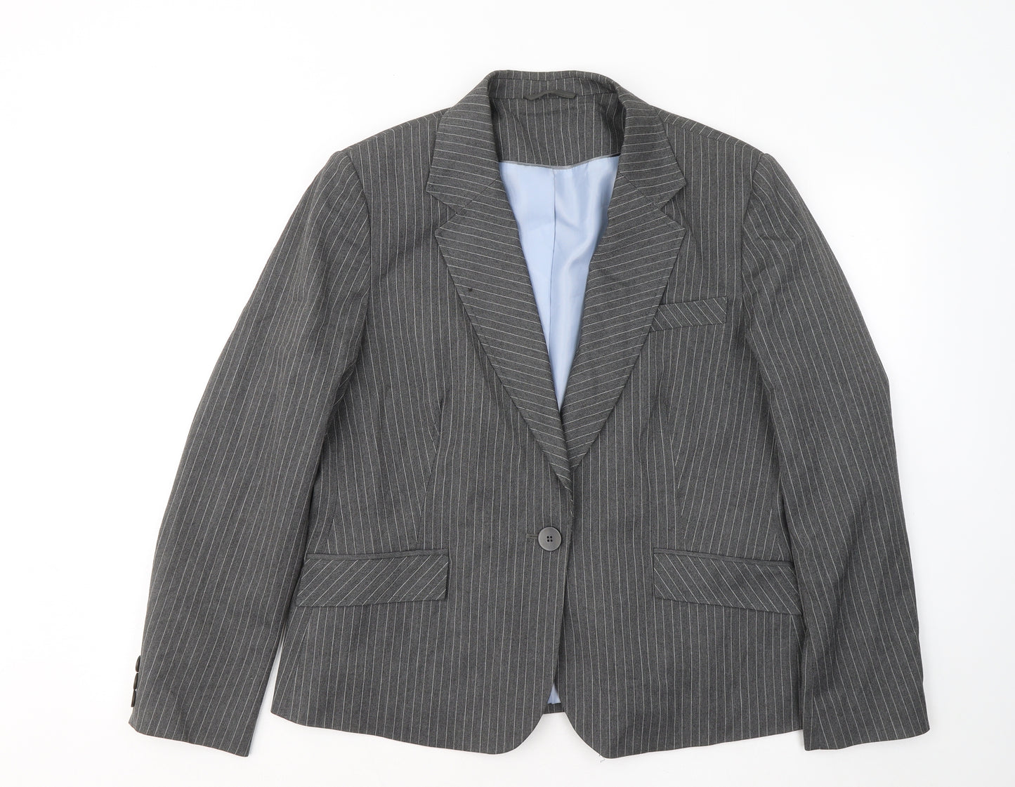 F&F Womens Grey Striped Jacket Blazer Size 18