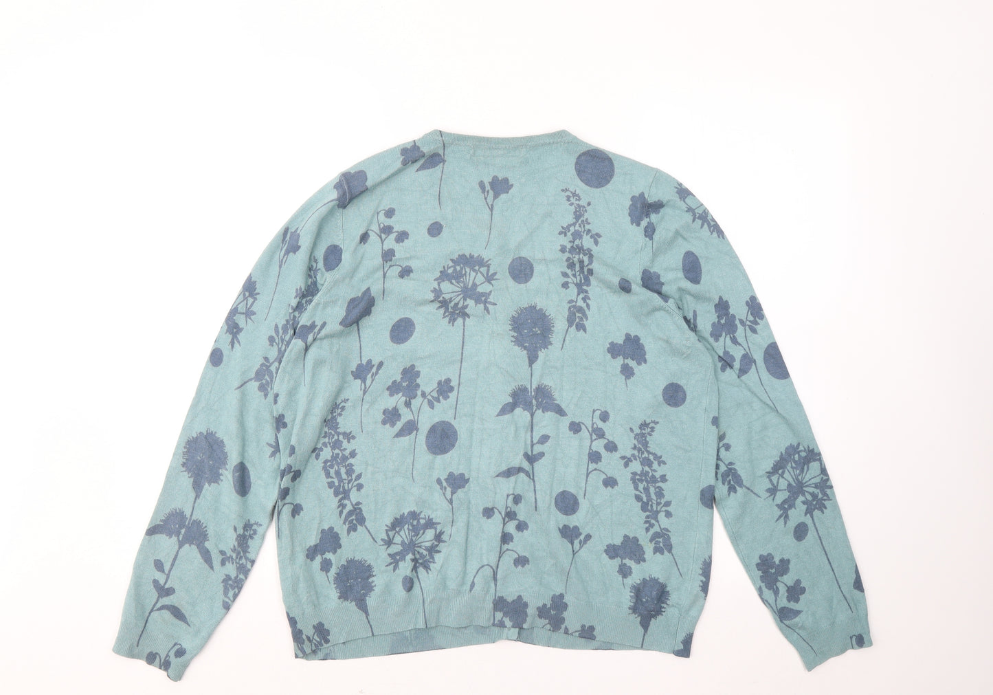 Marks and Spencer Womens Blue Round Neck Floral Viscose Cardigan Jumper Size 16