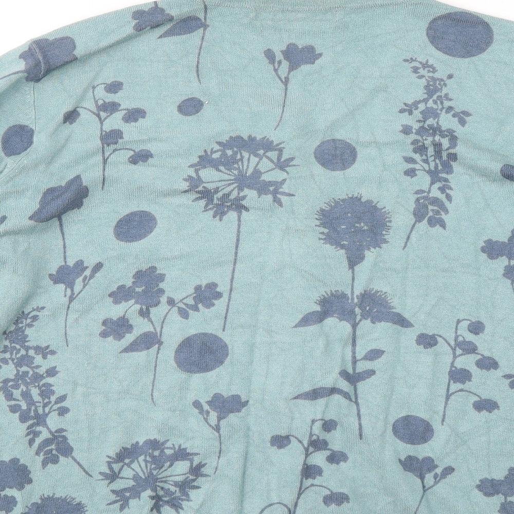 Marks and Spencer Womens Blue Round Neck Floral Viscose Cardigan Jumper Size 16
