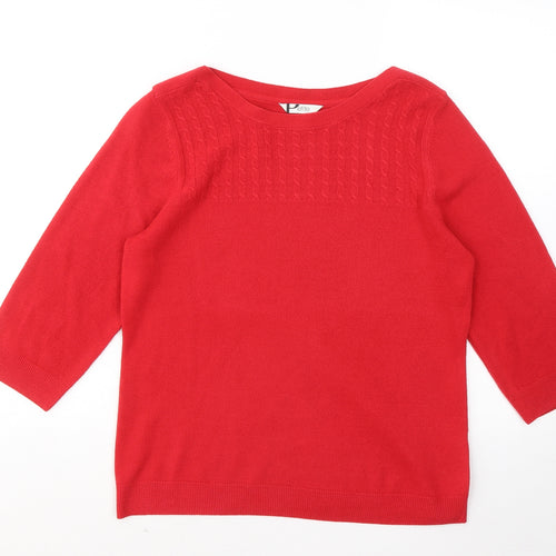 Petite Womens Red Round Neck Acrylic Pullover Jumper Size L