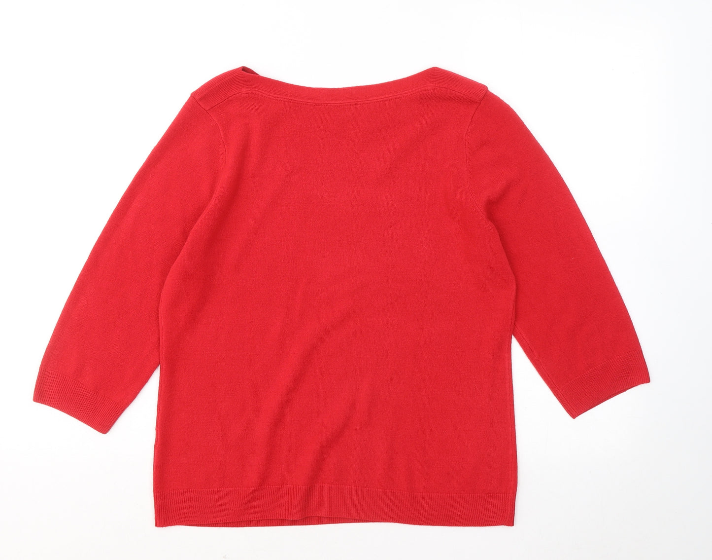 Petite Womens Red Round Neck Acrylic Pullover Jumper Size L