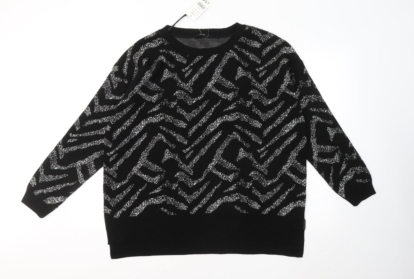 George Womens Black Round Neck Animal Print Acrylic Pullover Jumper Size 20