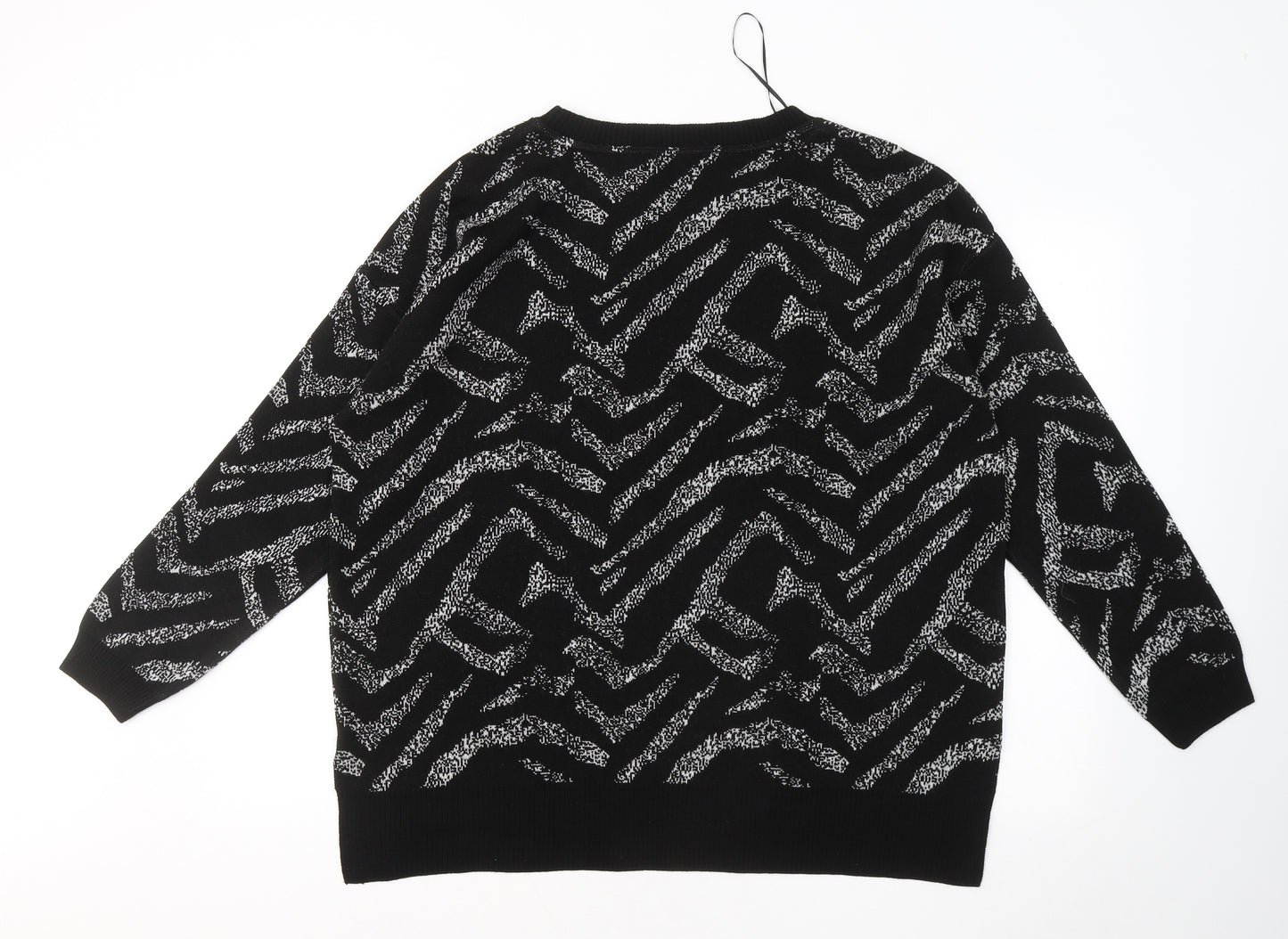 George Womens Black Round Neck Animal Print Acrylic Pullover Jumper Size 20