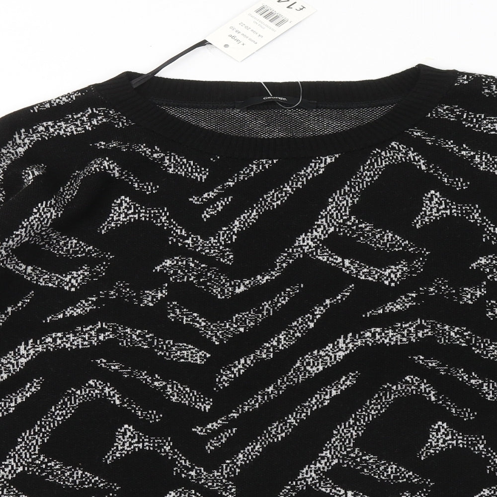 George Womens Black Round Neck Animal Print Acrylic Pullover Jumper Size 20