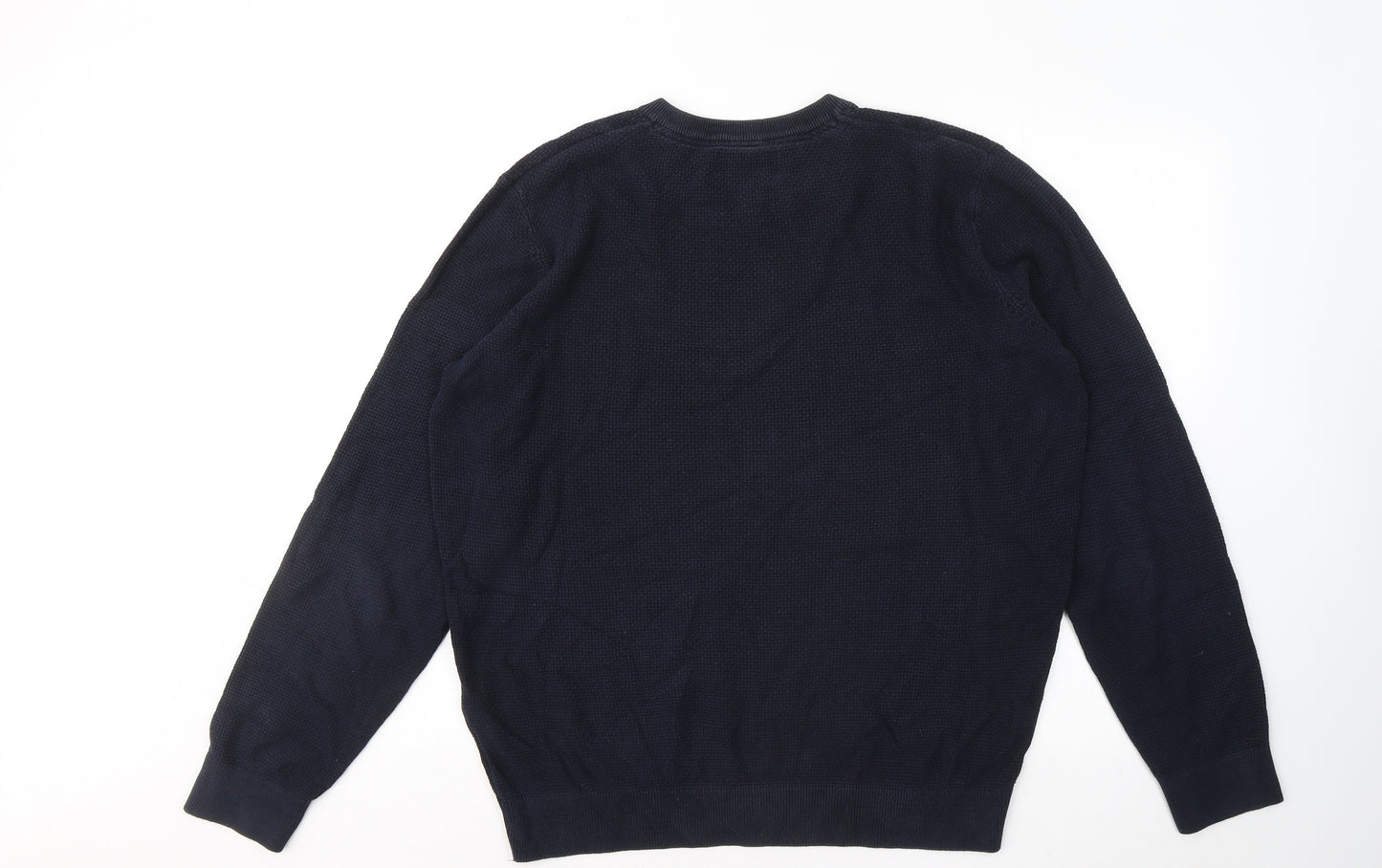 Maine Mens Blue V-Neck Cotton Pullover Jumper Size L