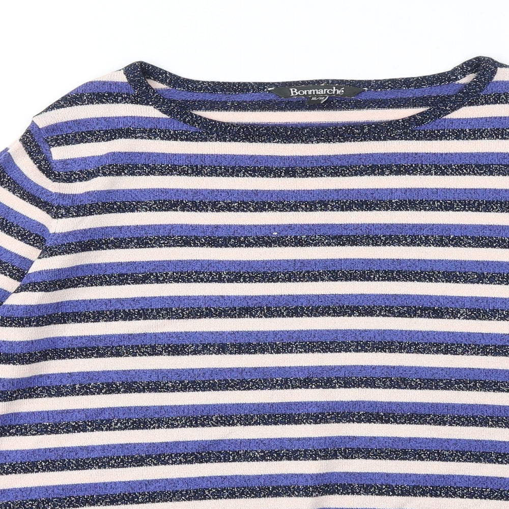 Bonmarché Womens Multicoloured Round Neck Striped Acrylic Pullover Jumper Size 16