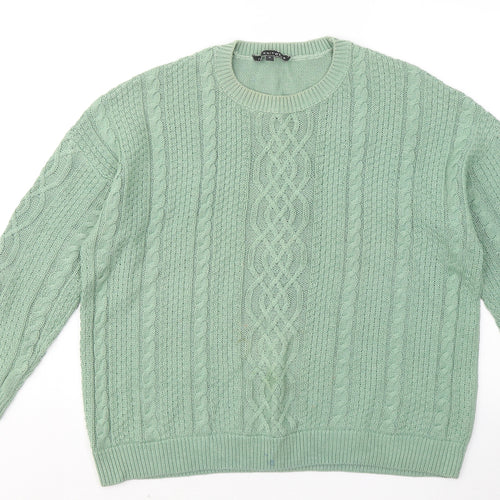 LOVE KNITWEAR Womens Green Round Neck Cotton Pullover Jumper Size 12