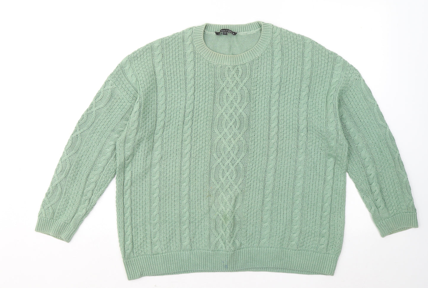 LOVE KNITWEAR Womens Green Round Neck Cotton Pullover Jumper Size 12