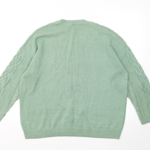 LOVE KNITWEAR Womens Green Round Neck Cotton Pullover Jumper Size 12