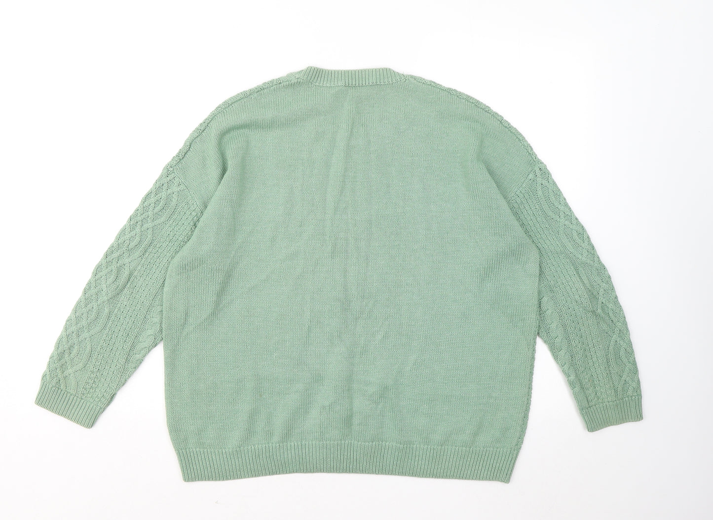 LOVE KNITWEAR Womens Green Round Neck Cotton Pullover Jumper Size 12