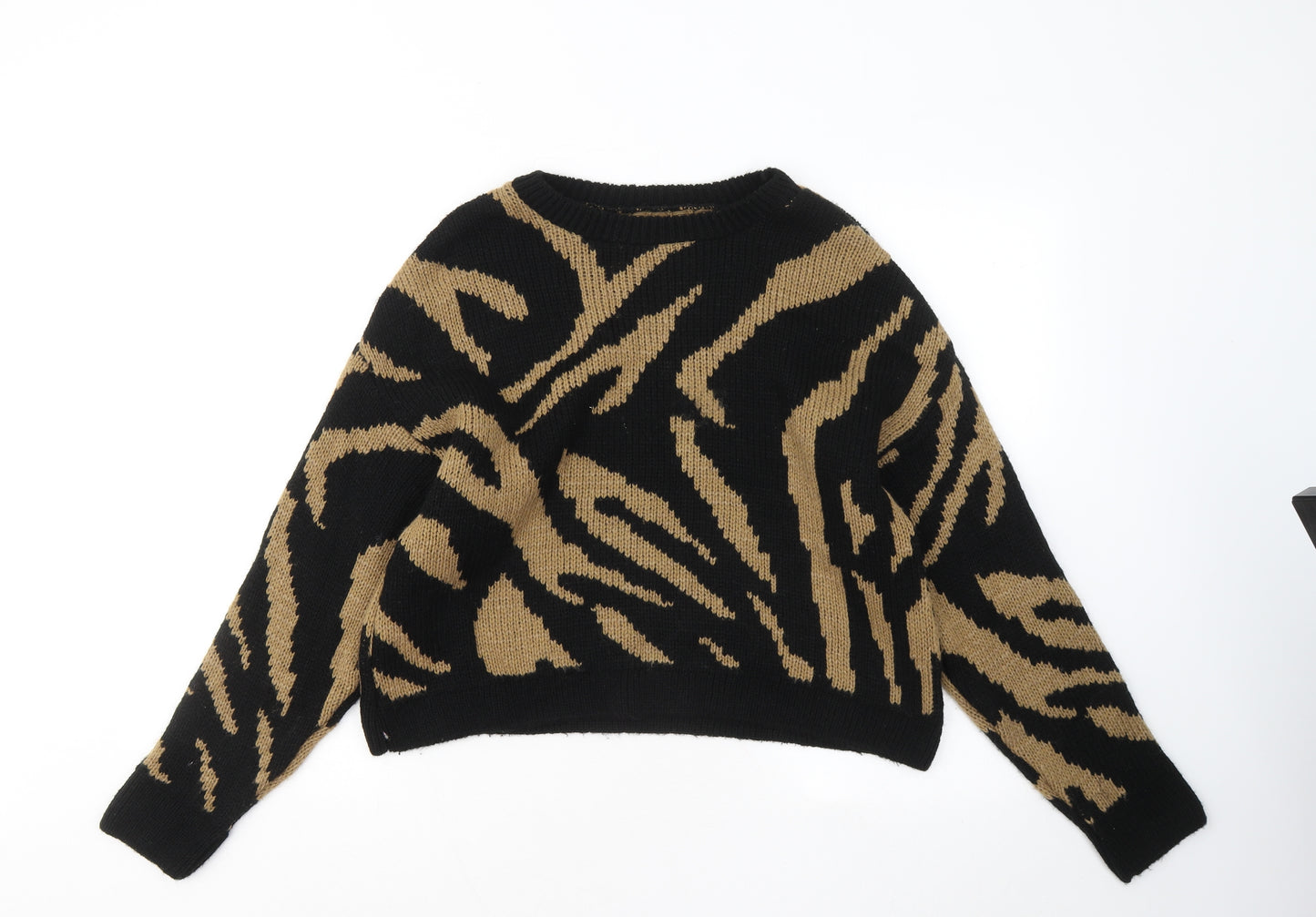 ASOS Womens Black Round Neck Animal Print Acrylic Pullover Jumper Size 10
