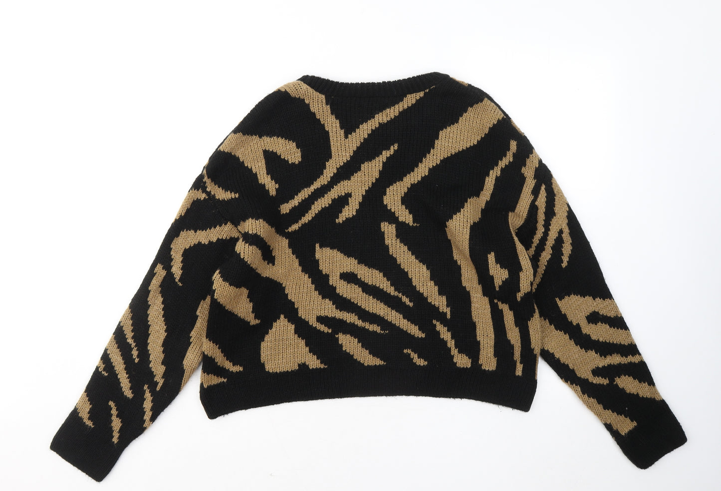 ASOS Womens Black Round Neck Animal Print Acrylic Pullover Jumper Size 10
