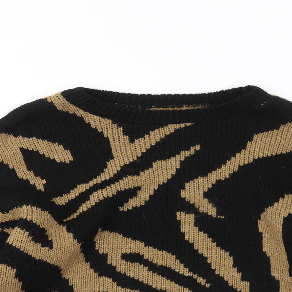 ASOS Womens Black Round Neck Animal Print Acrylic Pullover Jumper Size 10