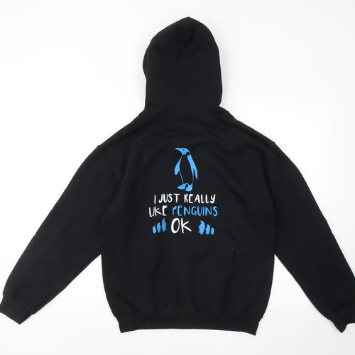 Gildan Mens Black Cotton Pullover Hoodie Size S - I just really like penguins ok