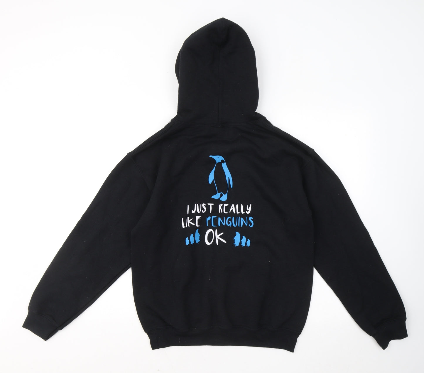 Gildan Mens Black Cotton Pullover Hoodie Size S - I just really like penguins ok