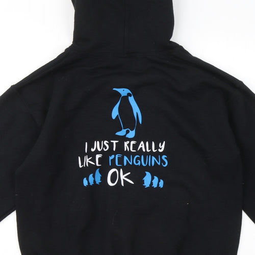 Gildan Mens Black Cotton Pullover Hoodie Size S - I just really like penguins ok