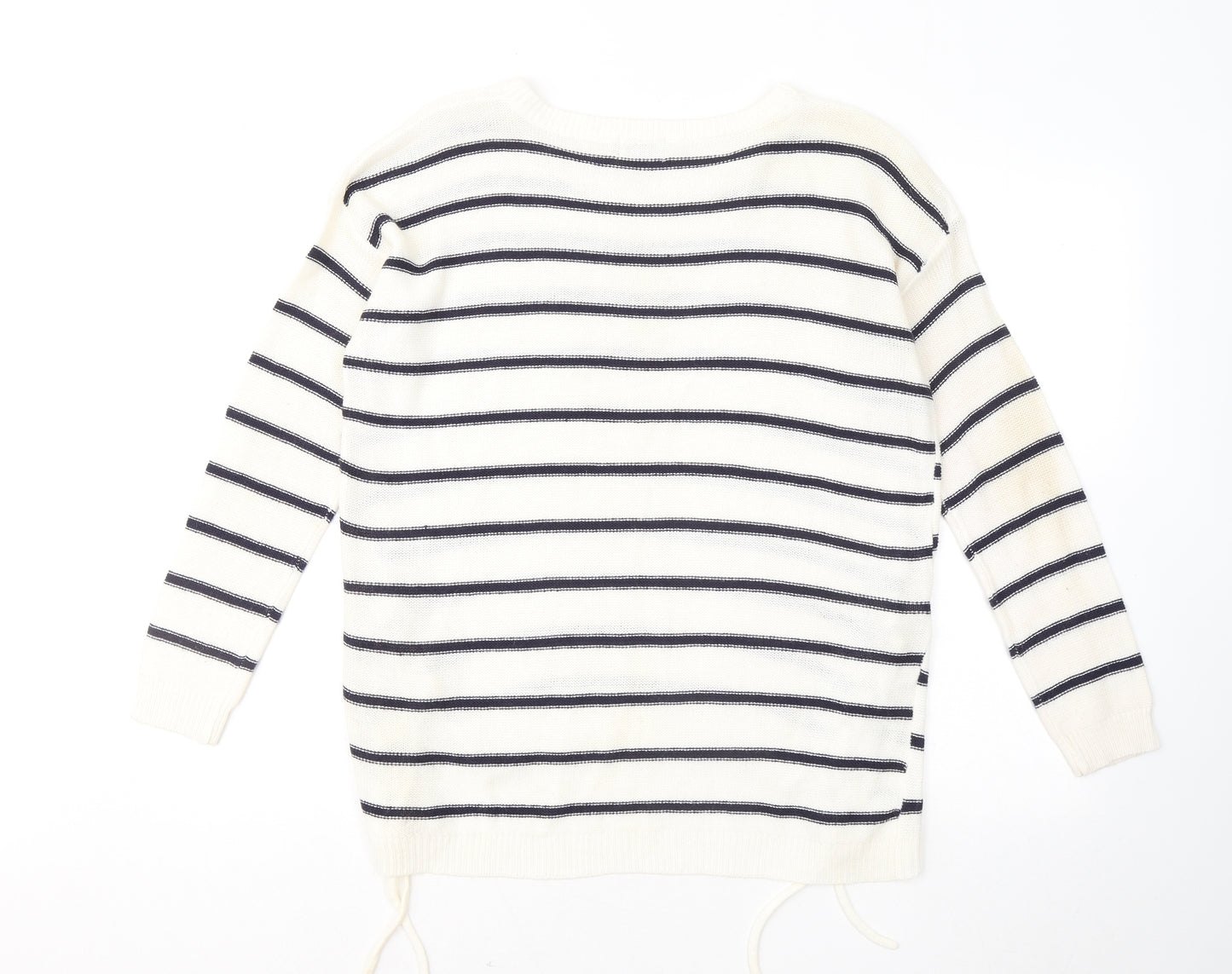 Lottie Womens White Round Neck Striped Acrylic Pullover Jumper Size 12