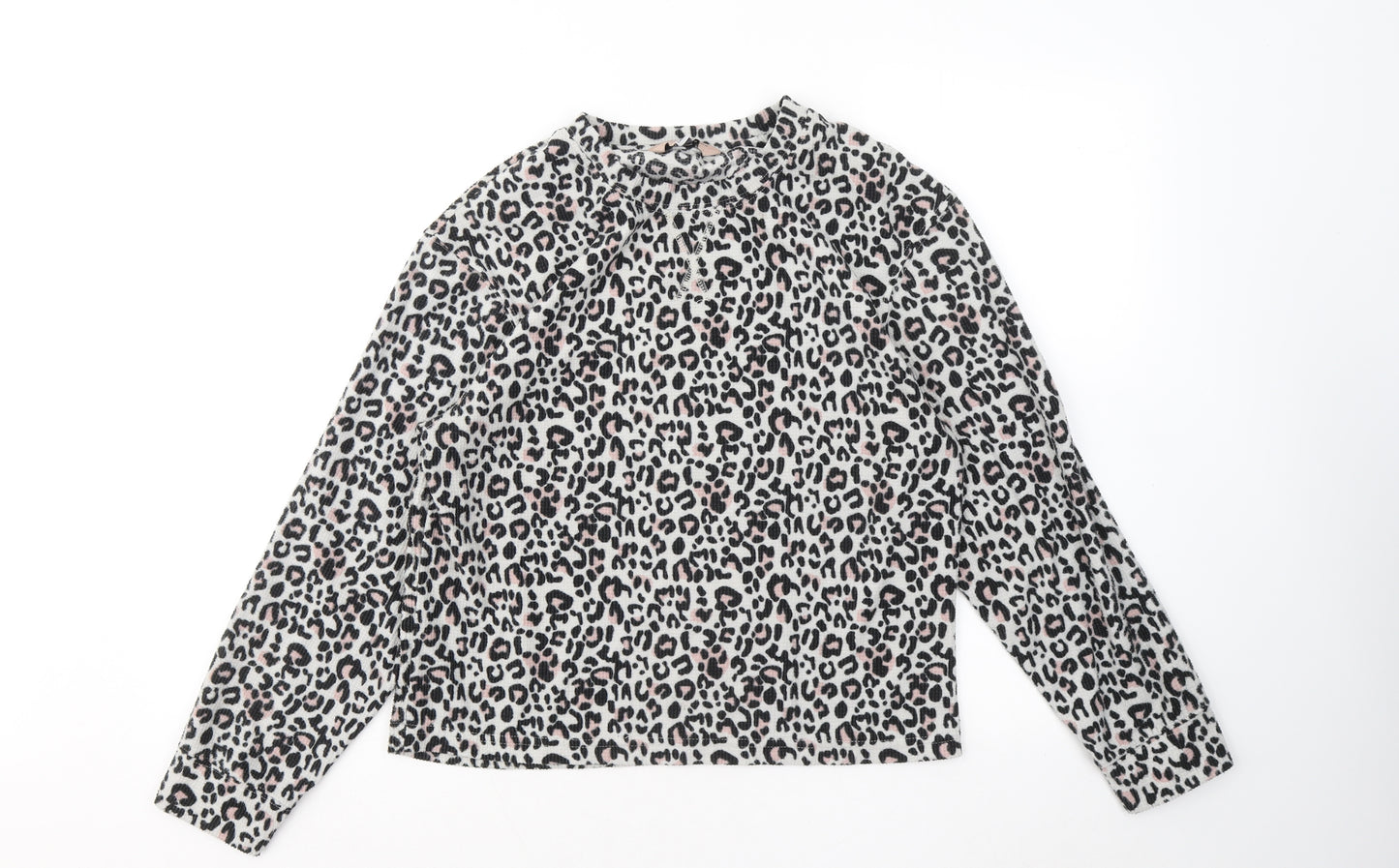 Dorothy Perkins Womens White Round Neck Animal Print Polyester Pullover Jumper Size M