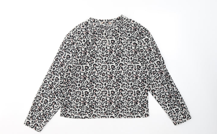 Dorothy Perkins Womens White Round Neck Animal Print Polyester Pullover Jumper Size M