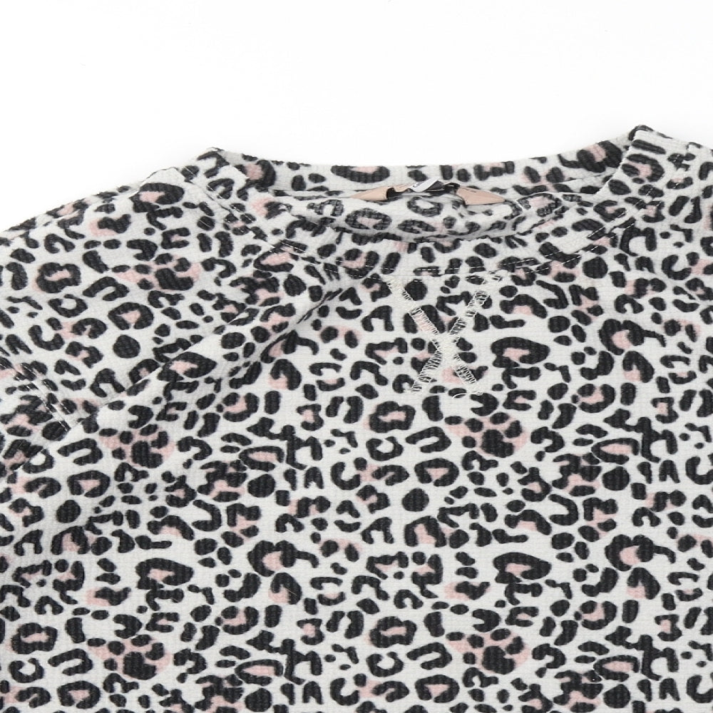 Dorothy Perkins Womens White Round Neck Animal Print Polyester Pullover Jumper Size M