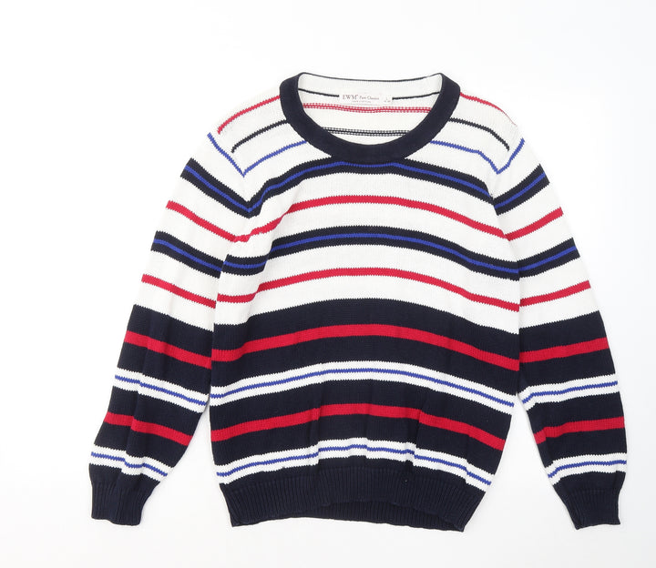 EWM Womens Multicoloured Round Neck Striped Cotton Pullover Jumper Size 18