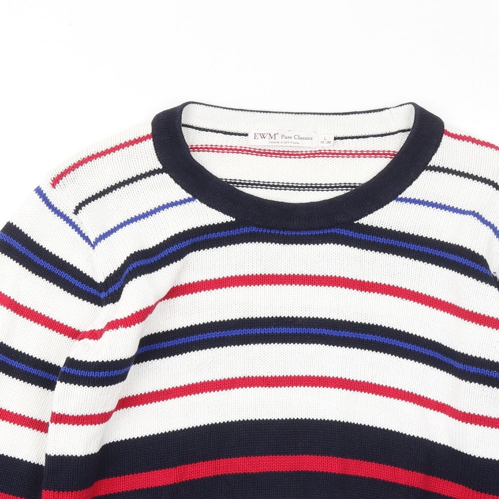 EWM Womens Multicoloured Round Neck Striped Cotton Pullover Jumper Size 18
