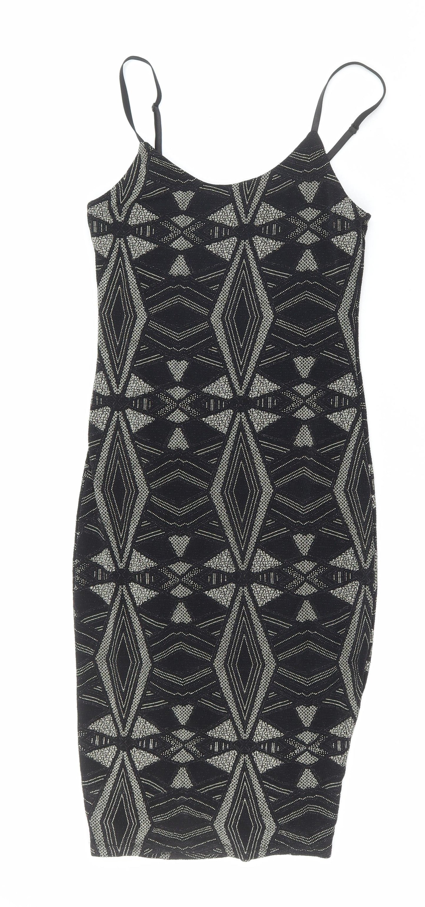 New Look Womens Black Nylon Bodycon Size 6 Scoop Neck