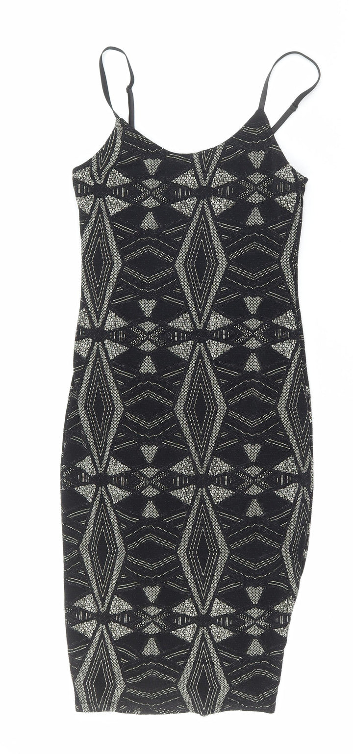 New Look Womens Black Nylon Bodycon Size 6 Scoop Neck