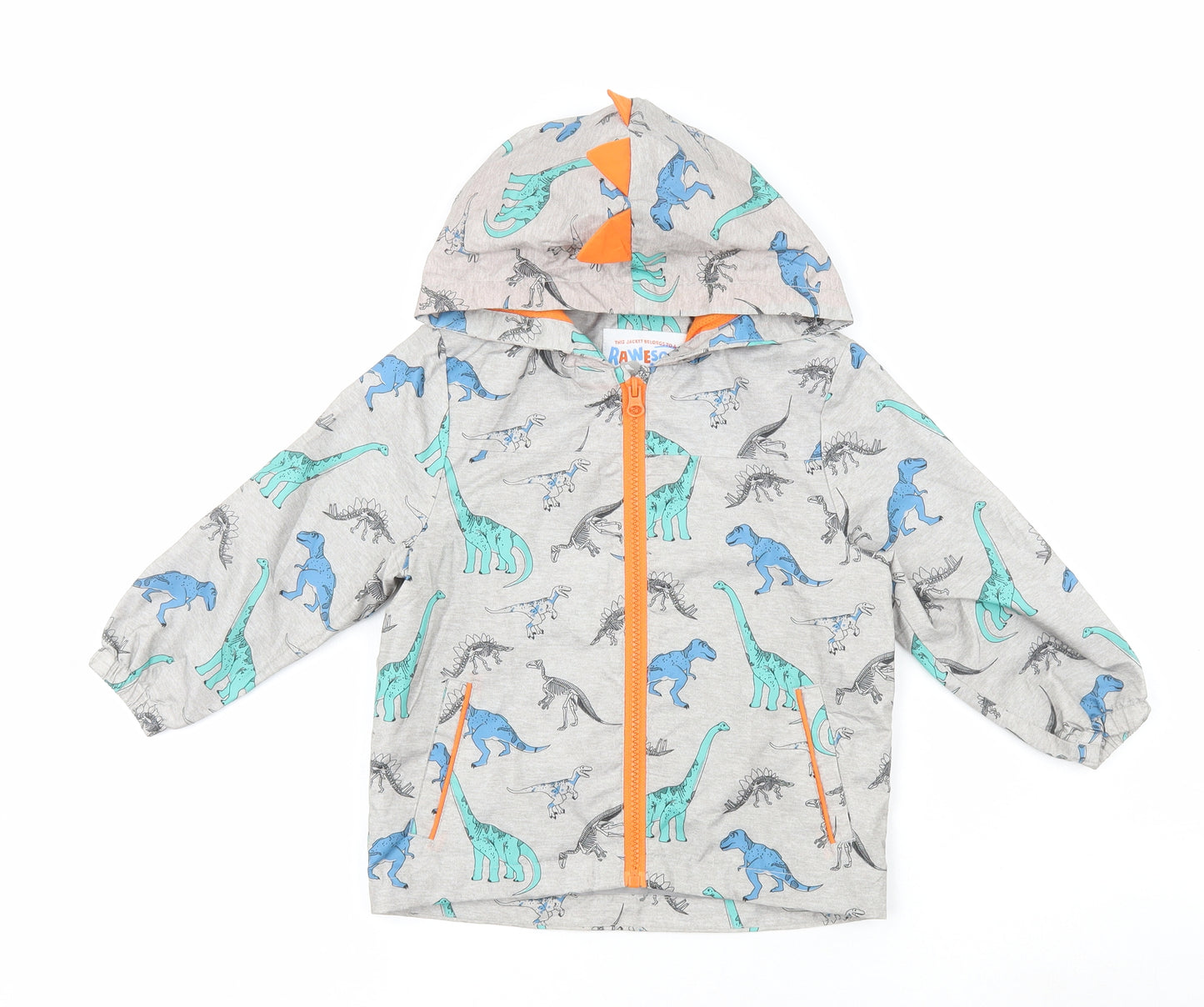 F&F Boys Grey Geometric Rain Coat Coat Size 2-3 Years - Dinosaur