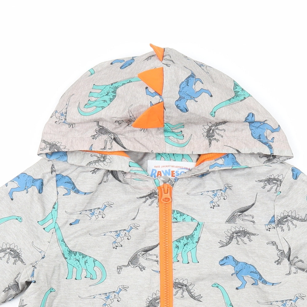 F&F Boys Grey Geometric Rain Coat Coat Size 2-3 Years - Dinosaur