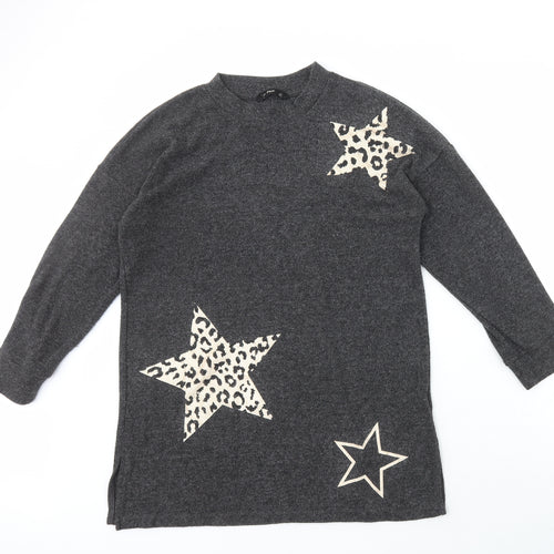 F&F Womens Grey Round Neck Animal Print Polyester Pullover Jumper Size 12 - Stars