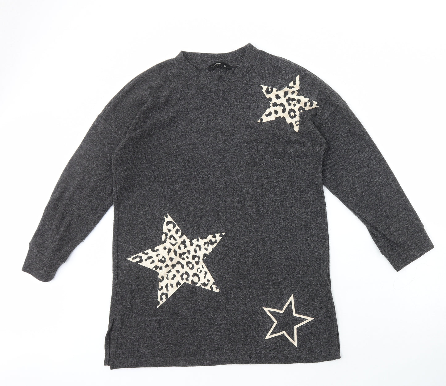 F&F Womens Grey Round Neck Animal Print Polyester Pullover Jumper Size 12 - Stars