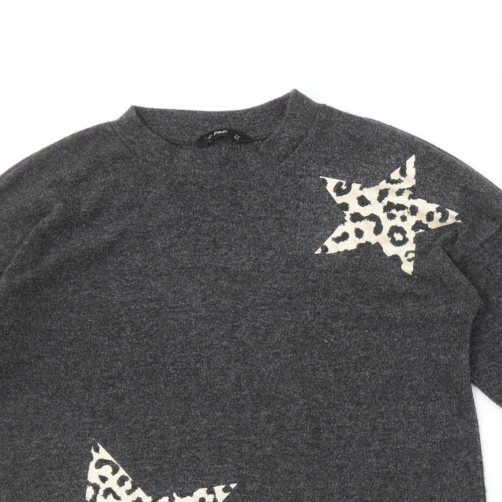 F&F Womens Grey Round Neck Animal Print Polyester Pullover Jumper Size 12 - Stars