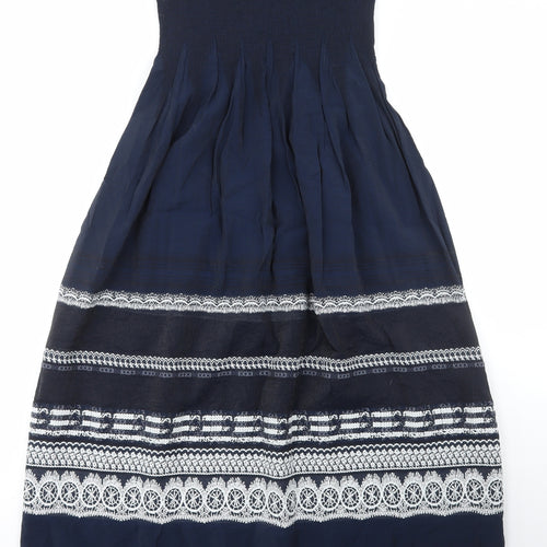 Max Studio Womens Blue Geometric Viscose Fit & Flare Size M Off the Shoulder
