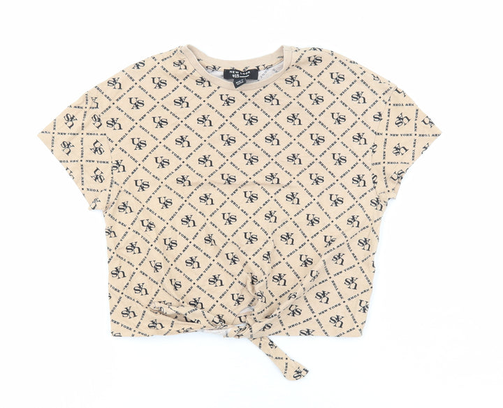 New Look Girls Brown Cotton Basic T-Shirt Size 10-11 Years Round Neck - New York