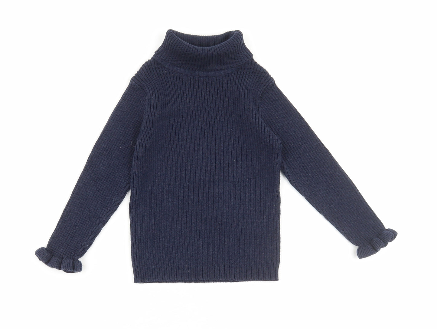 Matalan Girls Blue Roll Neck Cotton Pullover Jumper Size 2-3 Years
