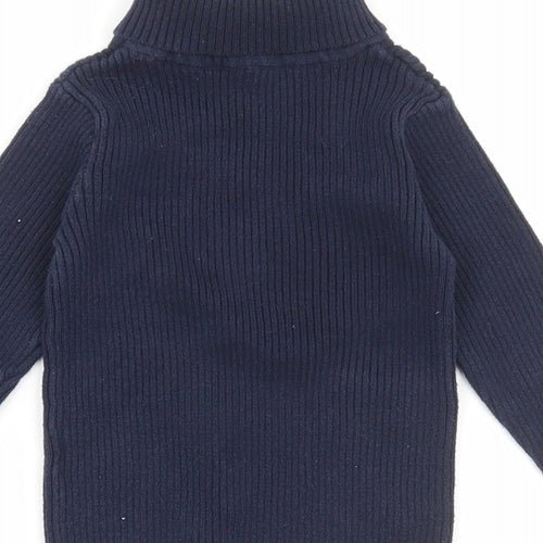 Matalan Girls Blue Roll Neck Cotton Pullover Jumper Size 2-3 Years