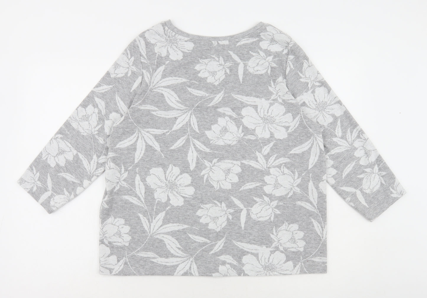 TU Womens Grey Floral Polyester Basic T-Shirt Size 16 Round Neck