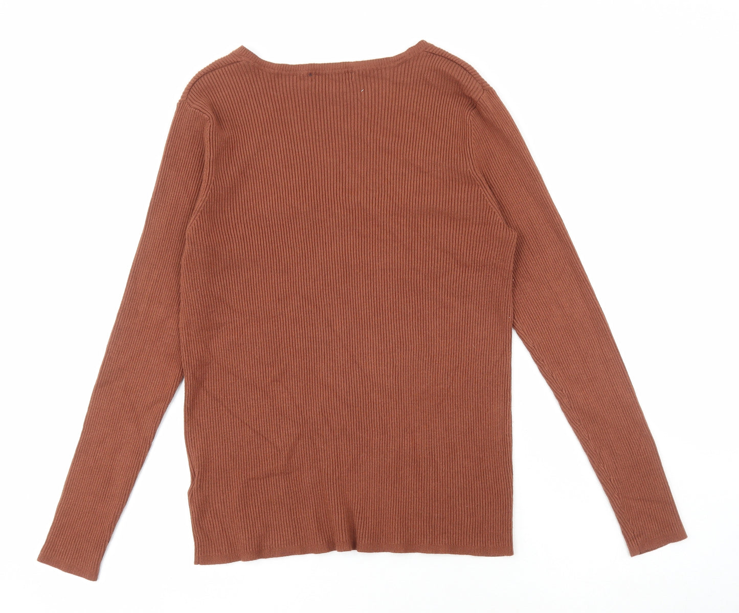 Marks and Spencer Womens Brown V-Neck Viscose Pullover Jumper Size 16