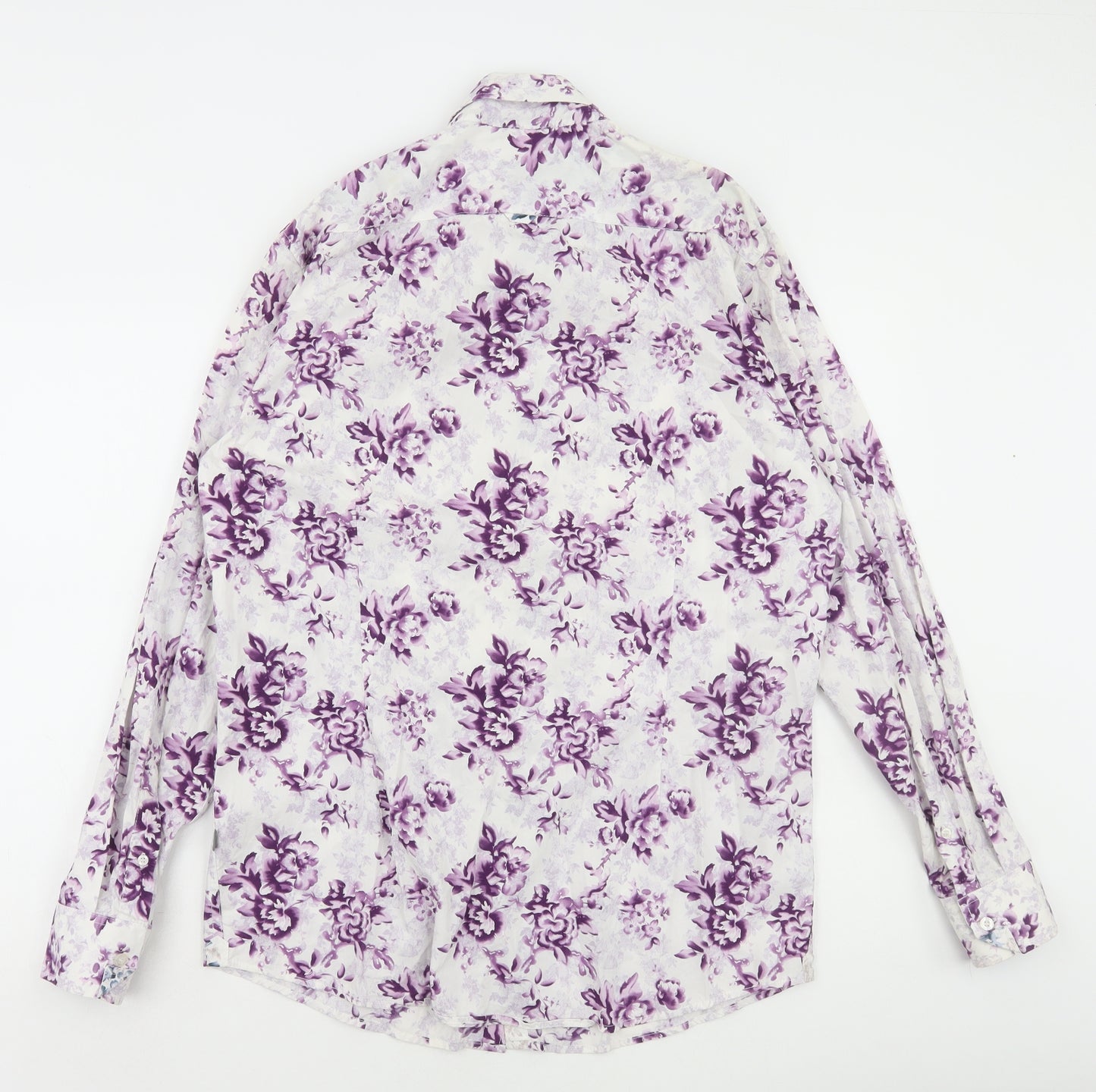 Jeff Banks Womens White Floral Cotton Basic Button-Up Size L Collared