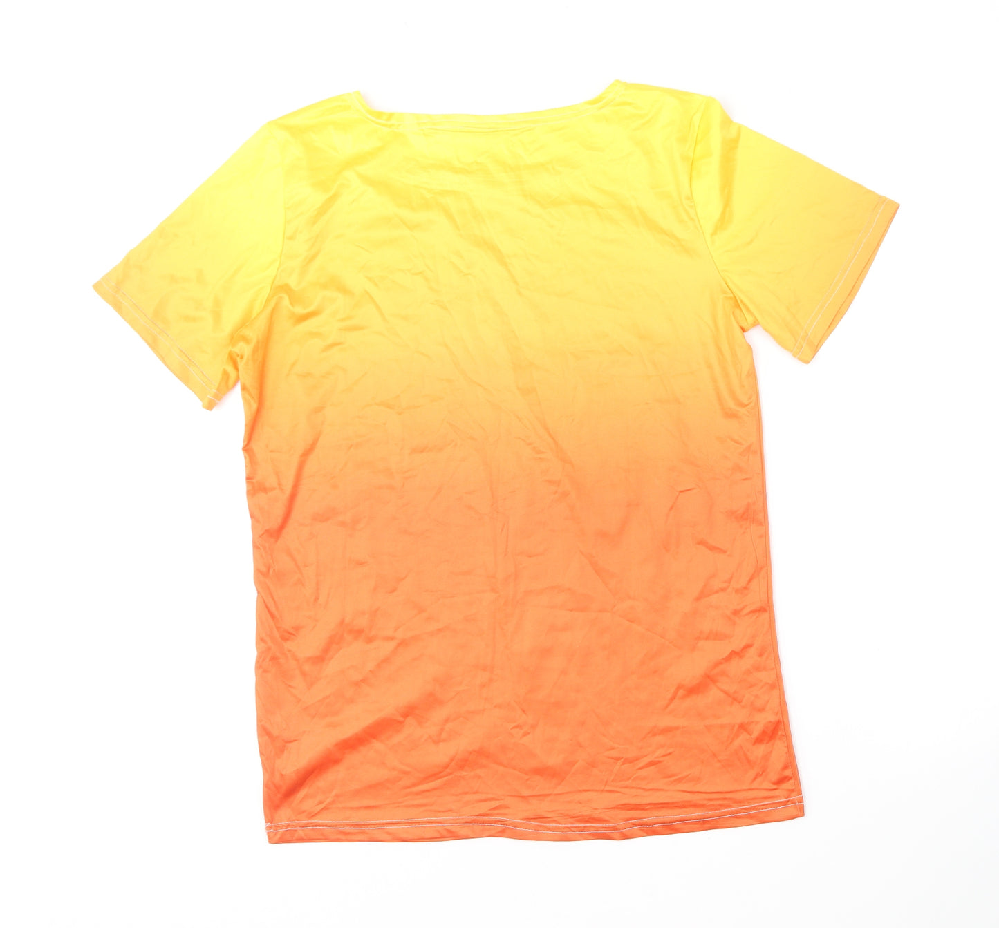 Preworn Mens Orange Polyester T-Shirt Size M Round Neck