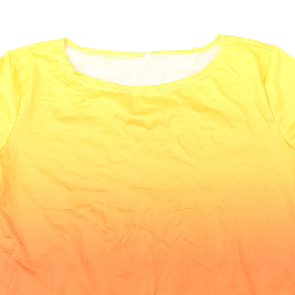 Preworn Mens Orange Polyester T-Shirt Size M Round Neck