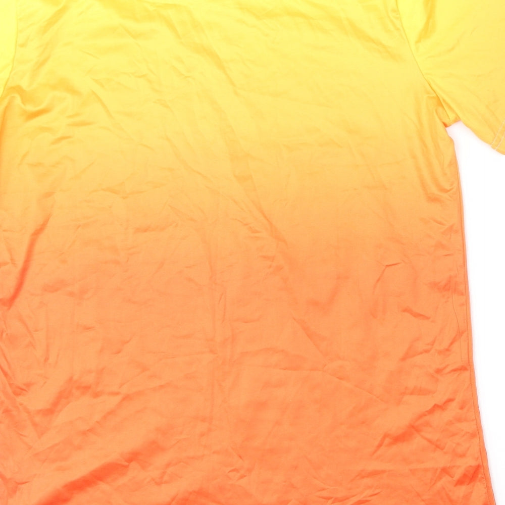 Preworn Mens Orange Polyester T-Shirt Size M Round Neck