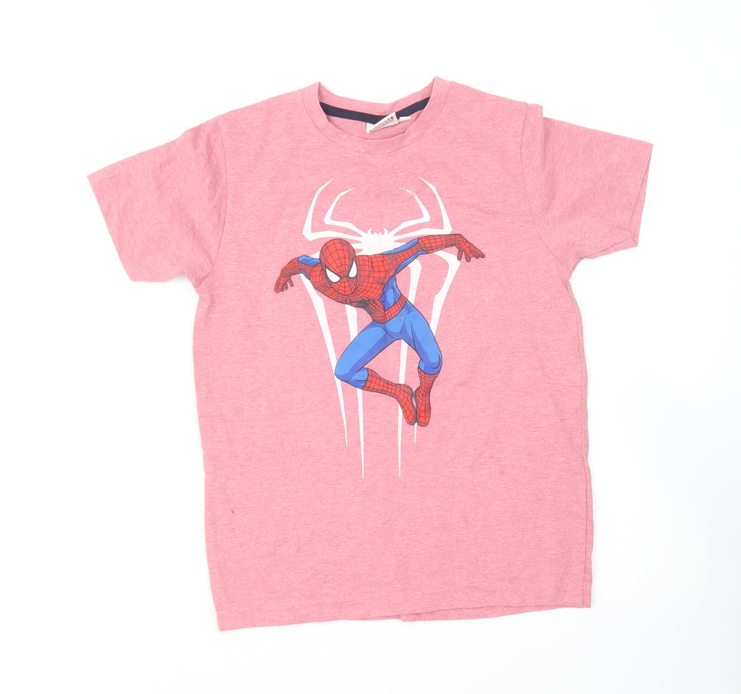 Marvel Boys Pink Cotton Basic T-Shirt Size 11-12 Years Round Neck - Spiderman