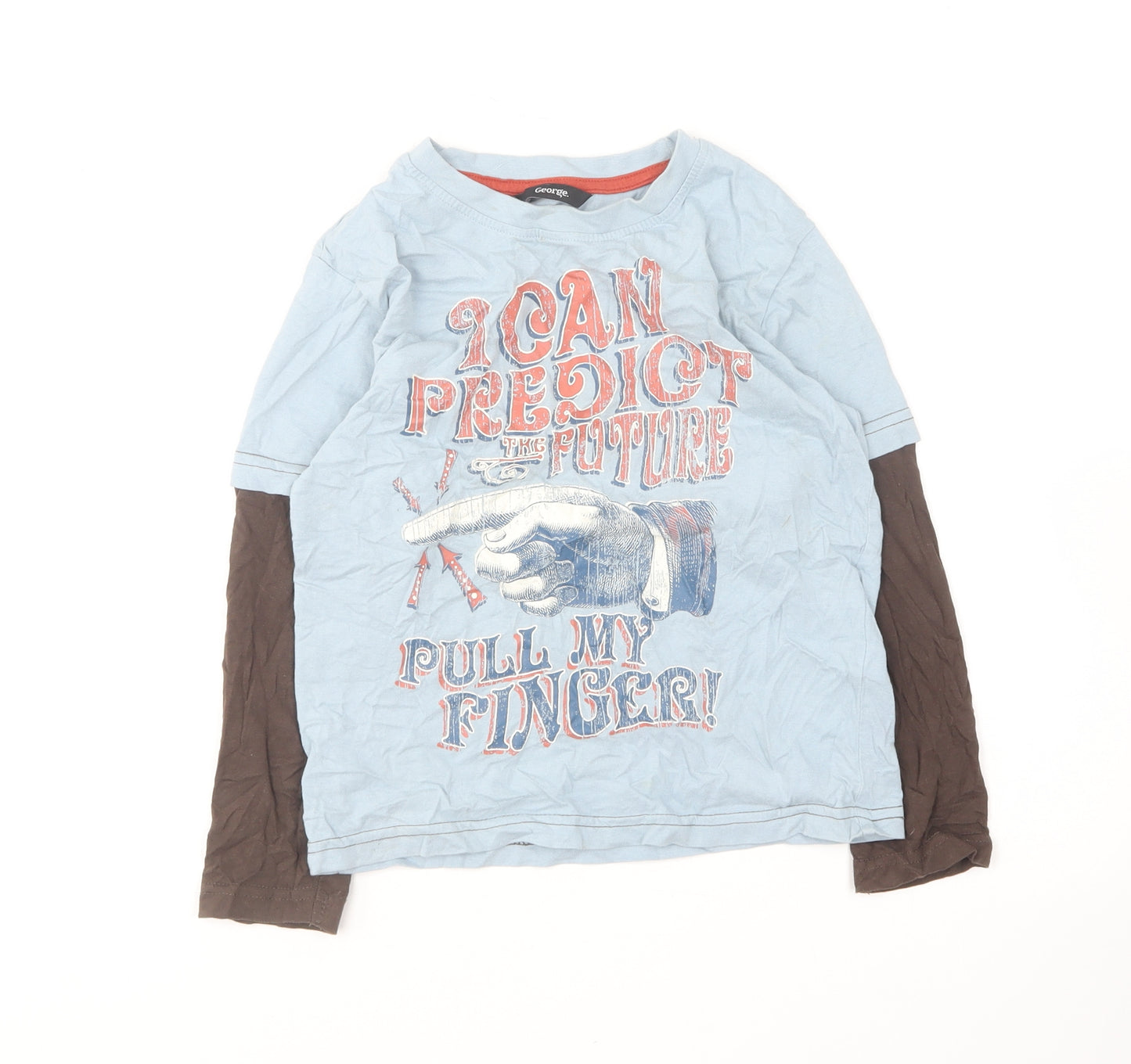 George Boys Blue Cotton Basic T-Shirt Size 5-6 Years Round Neck