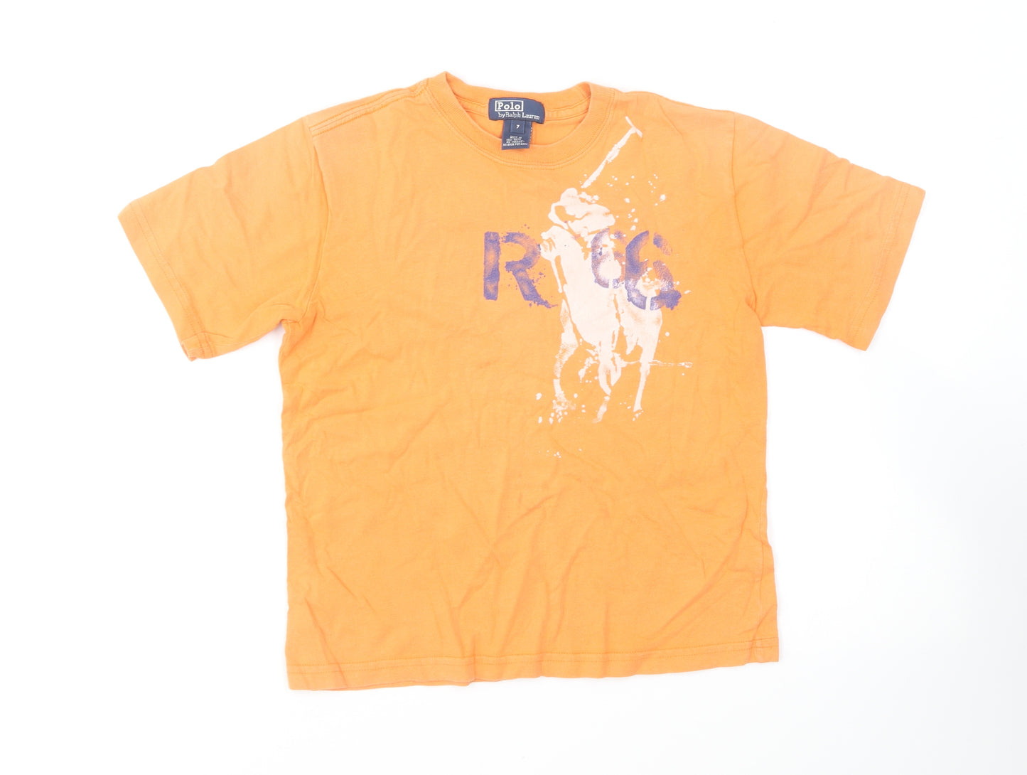 Polo Ralph Lauren Boys Orange Cotton Basic T-Shirt Size 7 Years Round Neck