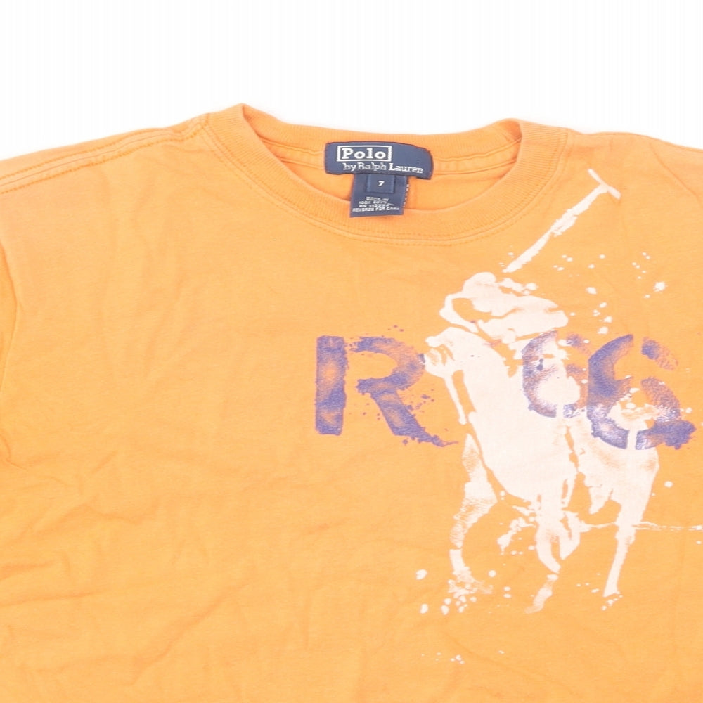 Polo Ralph Lauren Boys Orange Cotton Basic T-Shirt Size 7 Years Round Neck